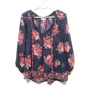 Joie Navy And Red Floral Blouse